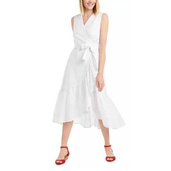 Charter Club White Eyelet Lace Dress Ruffle Hem Size 8 NEW - Picture 9 of 12